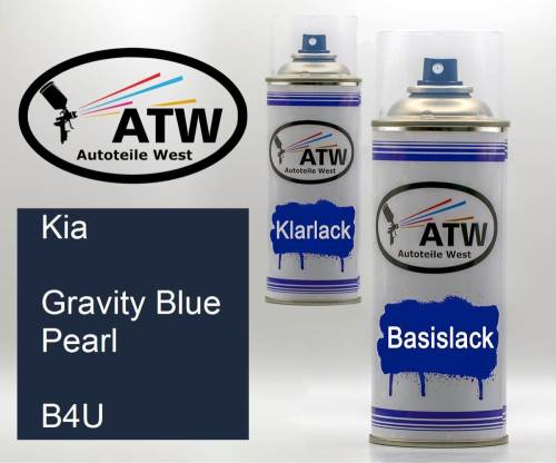 Kia, Gravity Blue Pearl, B4U: 400ml Sprühdose + 400ml Klarlack - Set, von ATW Autoteile West.